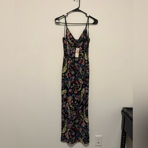 AFRM Black Midi Dress with Multicolor Floral Pattern